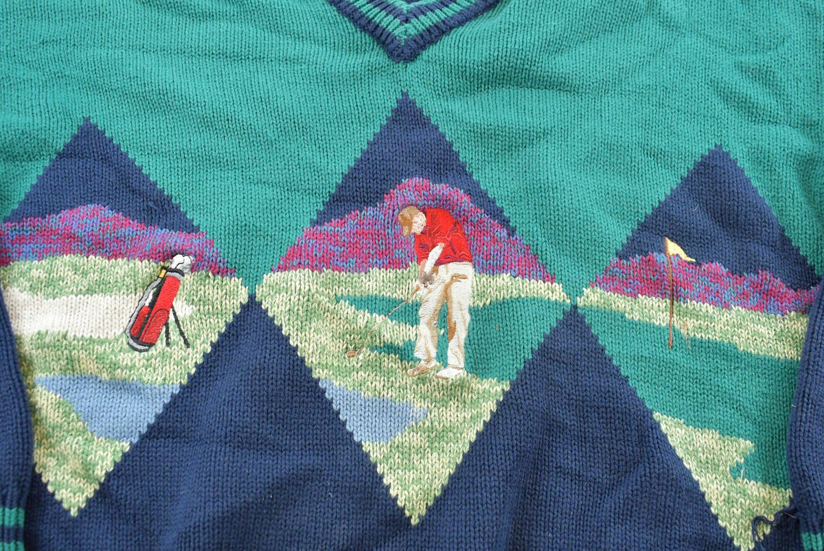 Vintage 1990s Golf Embroidered Cotton Knit Sweater Men's M / 90s Streetwear /Made in Hong Kong / Outdoorsman from propervintagecanada