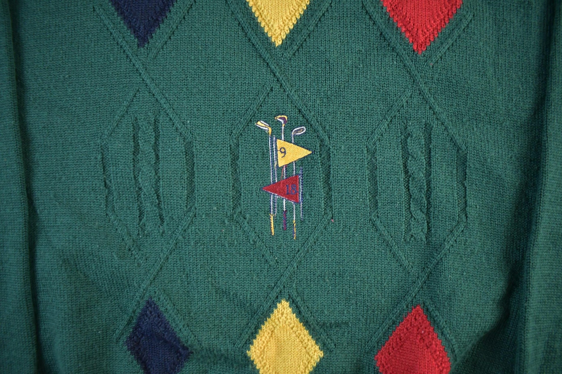 Vintage 1990s Golf Knit Argyle Pattern Crewneck Sweater Men's XL from propervintagecanada