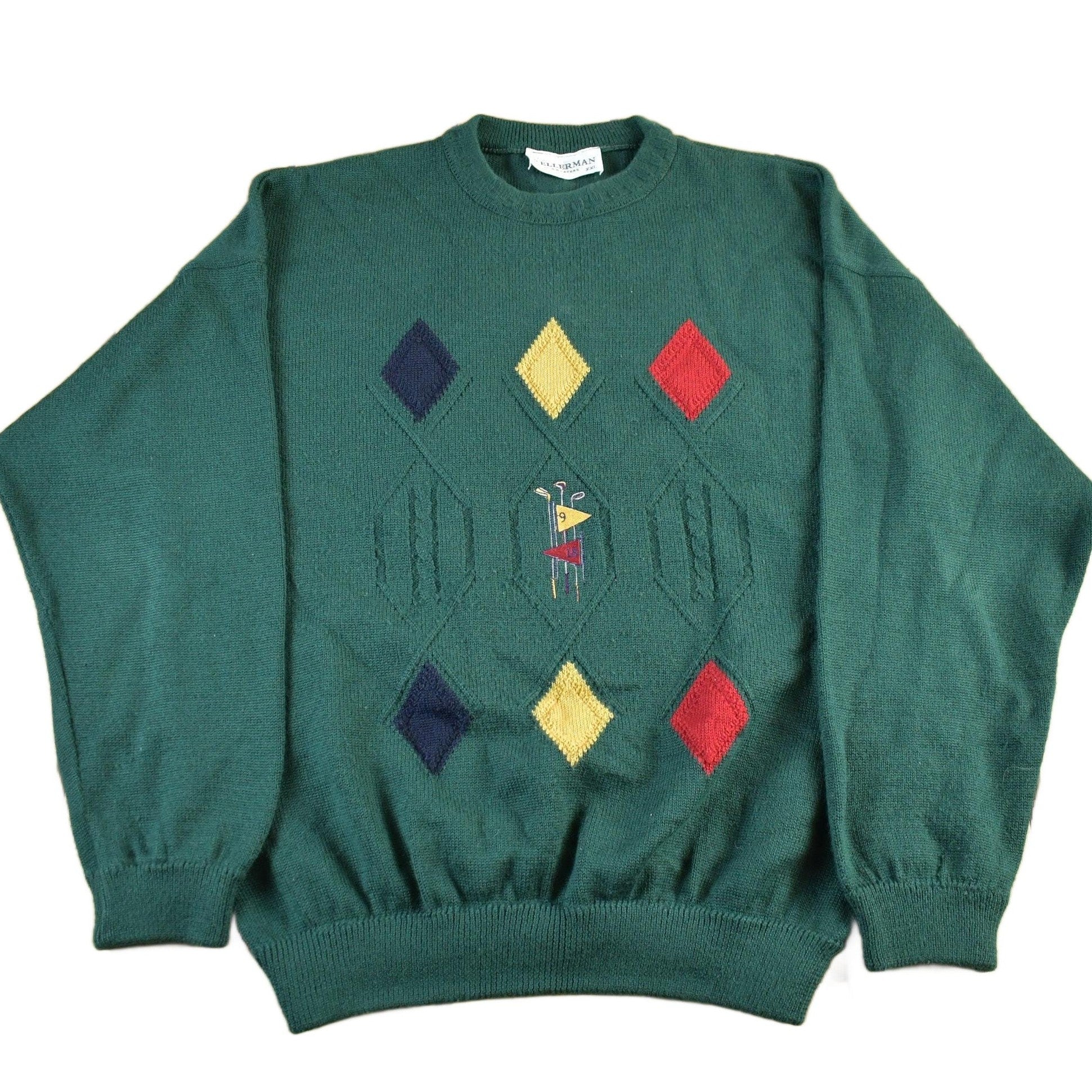 Vintage 1990s Golf Knit Argyle Pattern Crewneck Sweater Men's XL from propervintagecanada