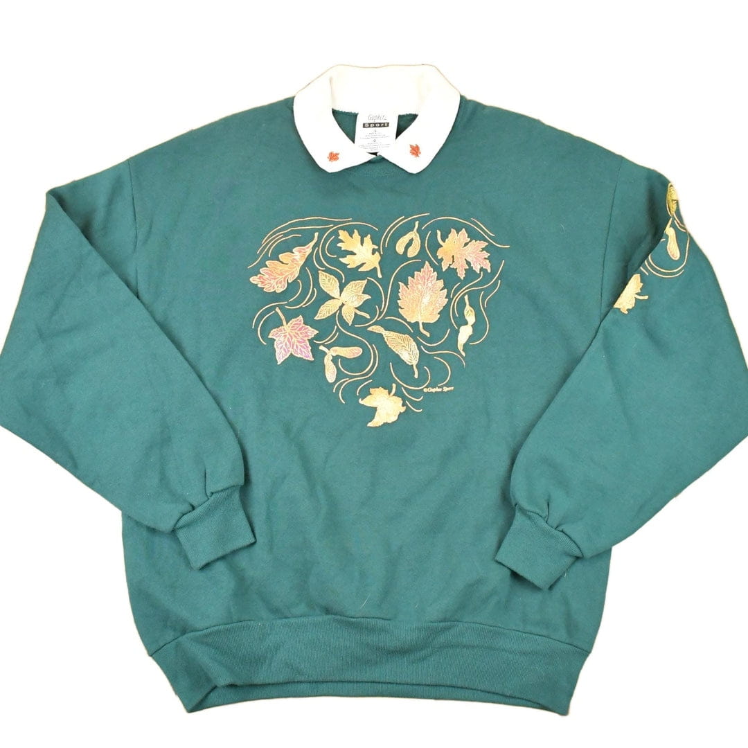 Vintage 1990s Gopher Sport Collared Leaf Design Graphic Print Collared Sweatshirt Women's L from propervintagecanada