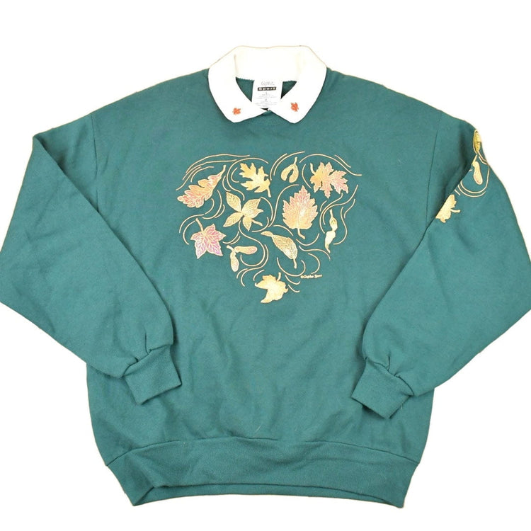 Vintage 1990s Gopher Sport Collared Leaf Design Graphic Print Collared Sweatshirt Women's L from propervintagecanada