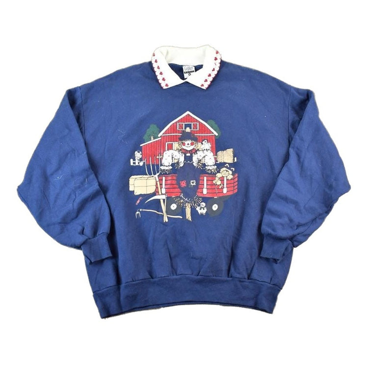 Vintage 1990s Gopher Sport Farm Scarecrow Collared Crewneck Sweater Made In USA 90s Crewneck Men's XL from propervintagecanada
