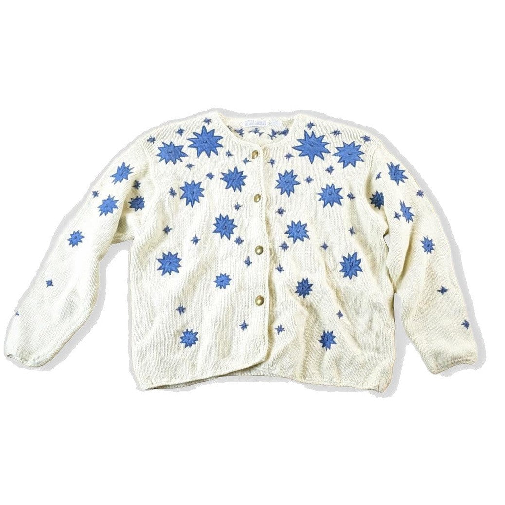 Vintage 1990s Gotcha Covered Denim Star Knit Button Up Crewneck Sweater Womens XL from propervintagecanada