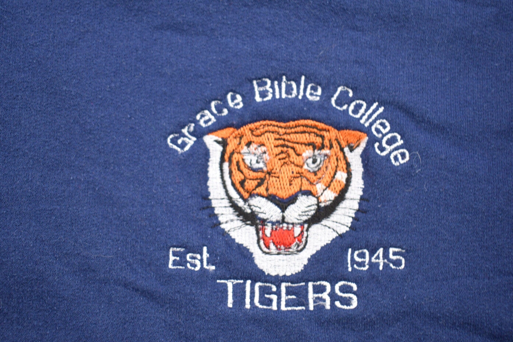 Vintage 1990s Grace Bible College Tigers Collegiate Hoodie Men's Large from propervintagecanada
