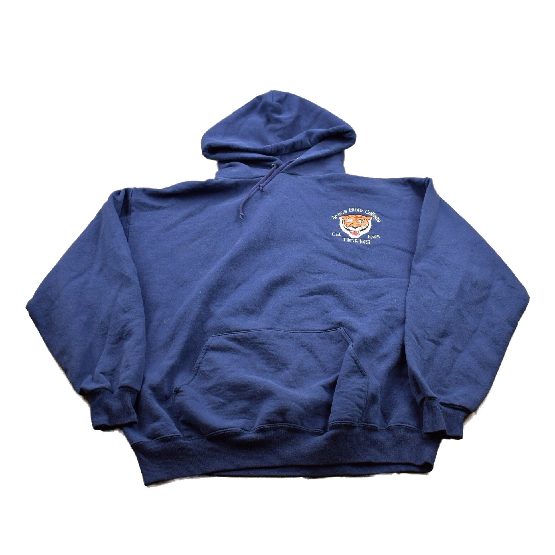 Vintage 1990s Grace Bible College Tigers Collegiate Hoodie Men's Large from propervintagecanada