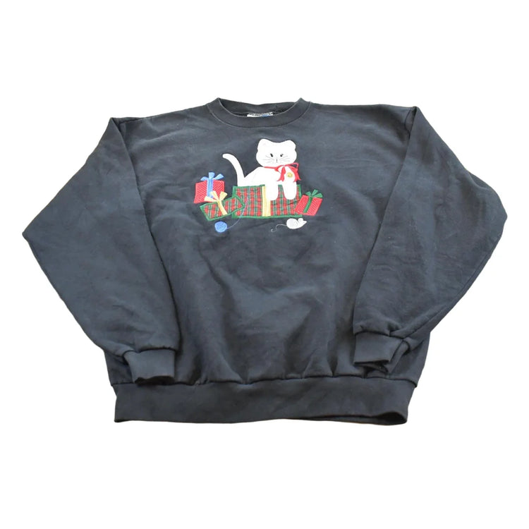 Vintage 1990s Grandma Christmas Gifts Cat Crewneck Sweatshirt Men's L from propervintagecanada