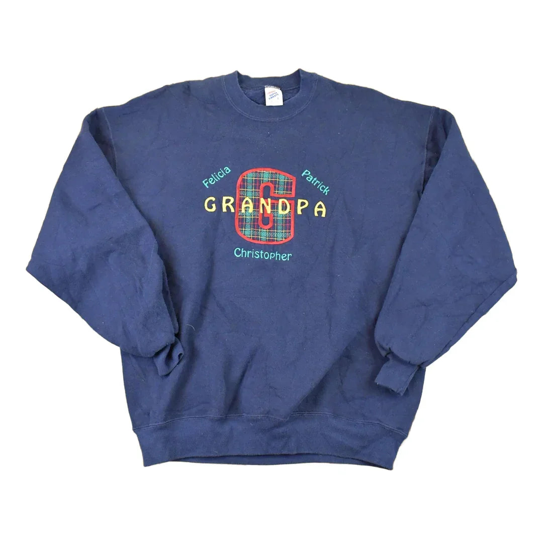 Vintage 1990s Grandpa Cute Embroidered Plaid G Crewneck Sweatshirt Mens L from propervintagecanada