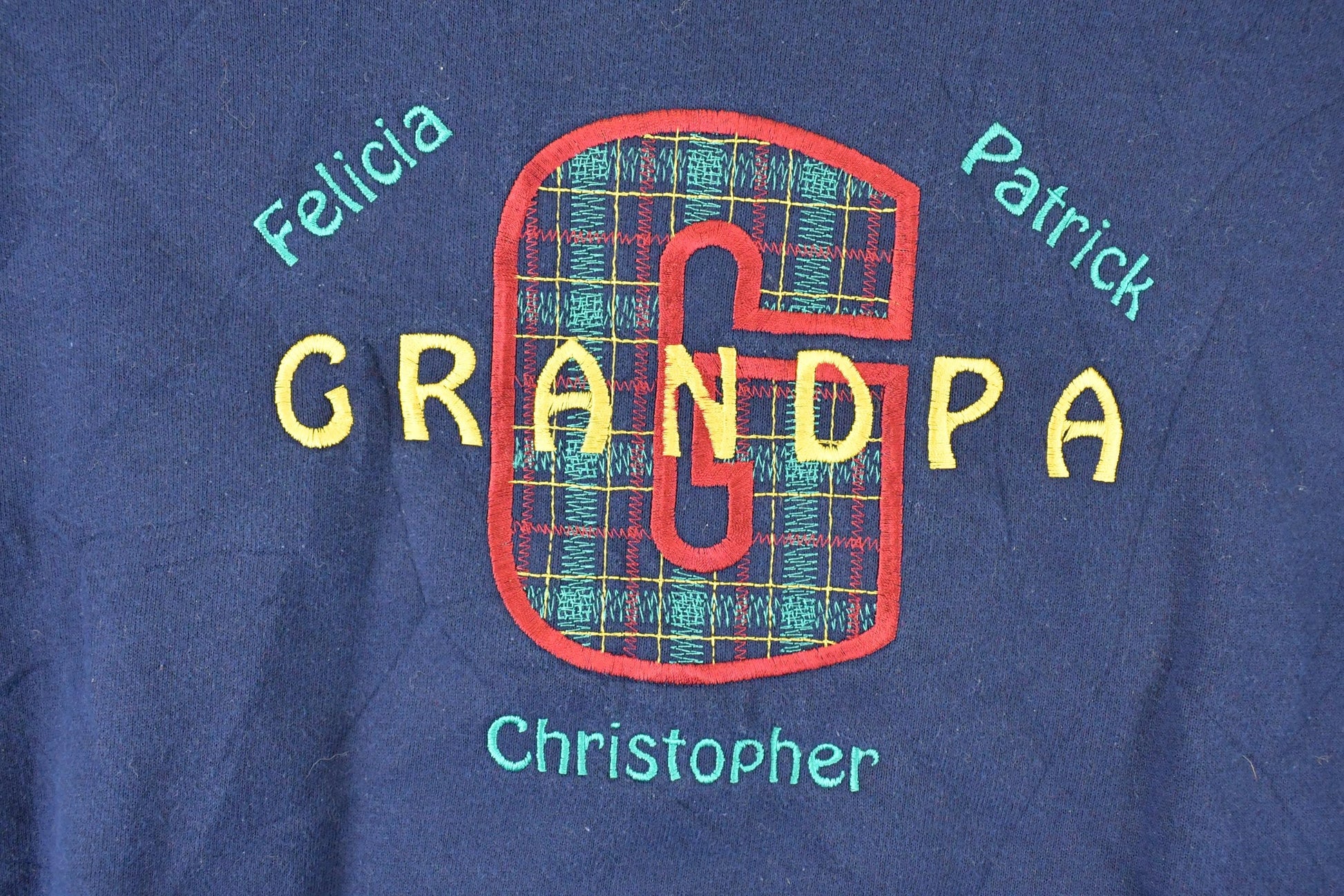 Vintage 1990s Grandpa Cute Embroidered Plaid G Crewneck Sweatshirt Mens L from propervintagecanada