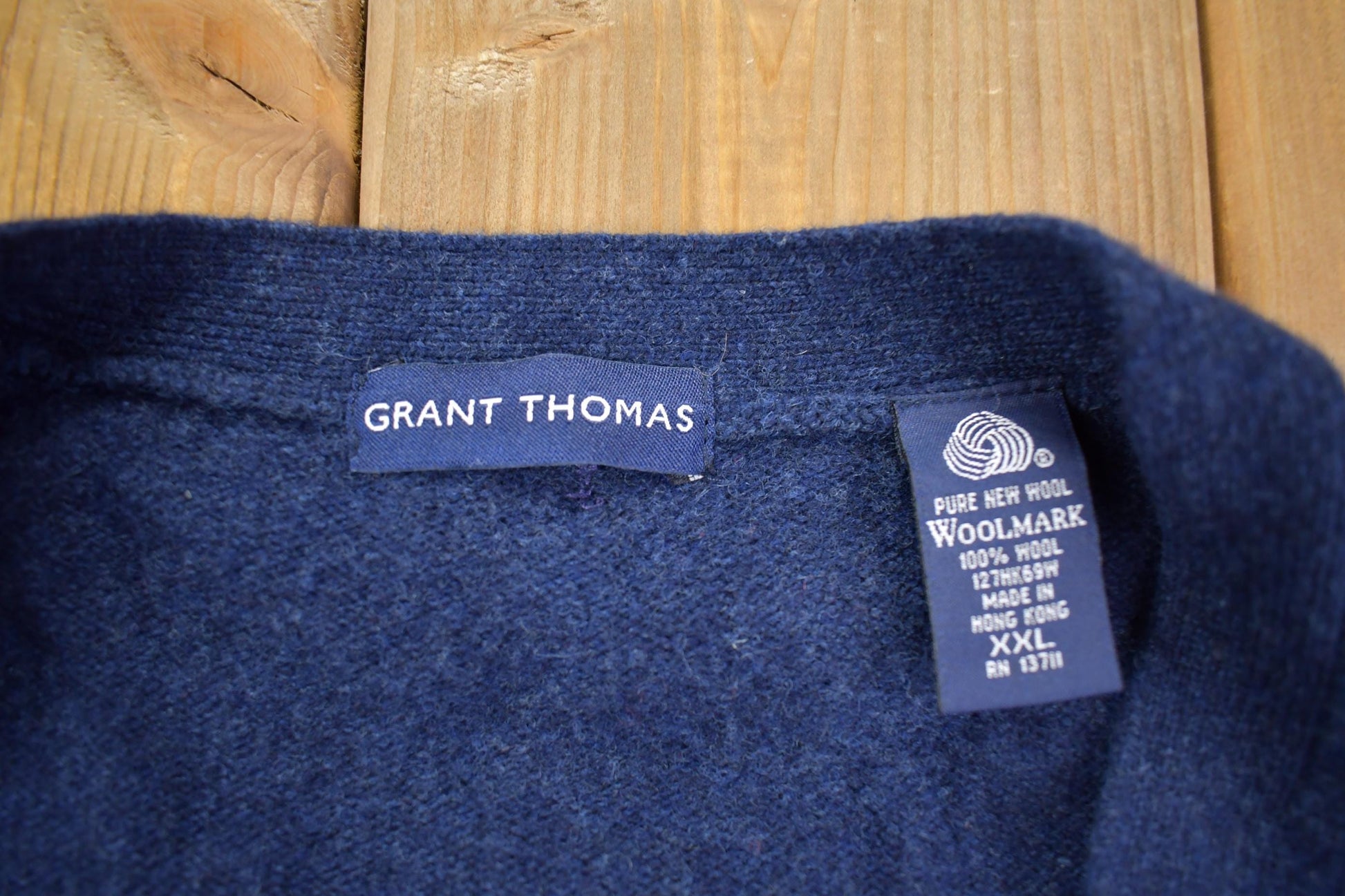 Vintage 1990s Grant Thomas 100% Wool Knit Cardigan Sweater Men's XL from propervintagecanada