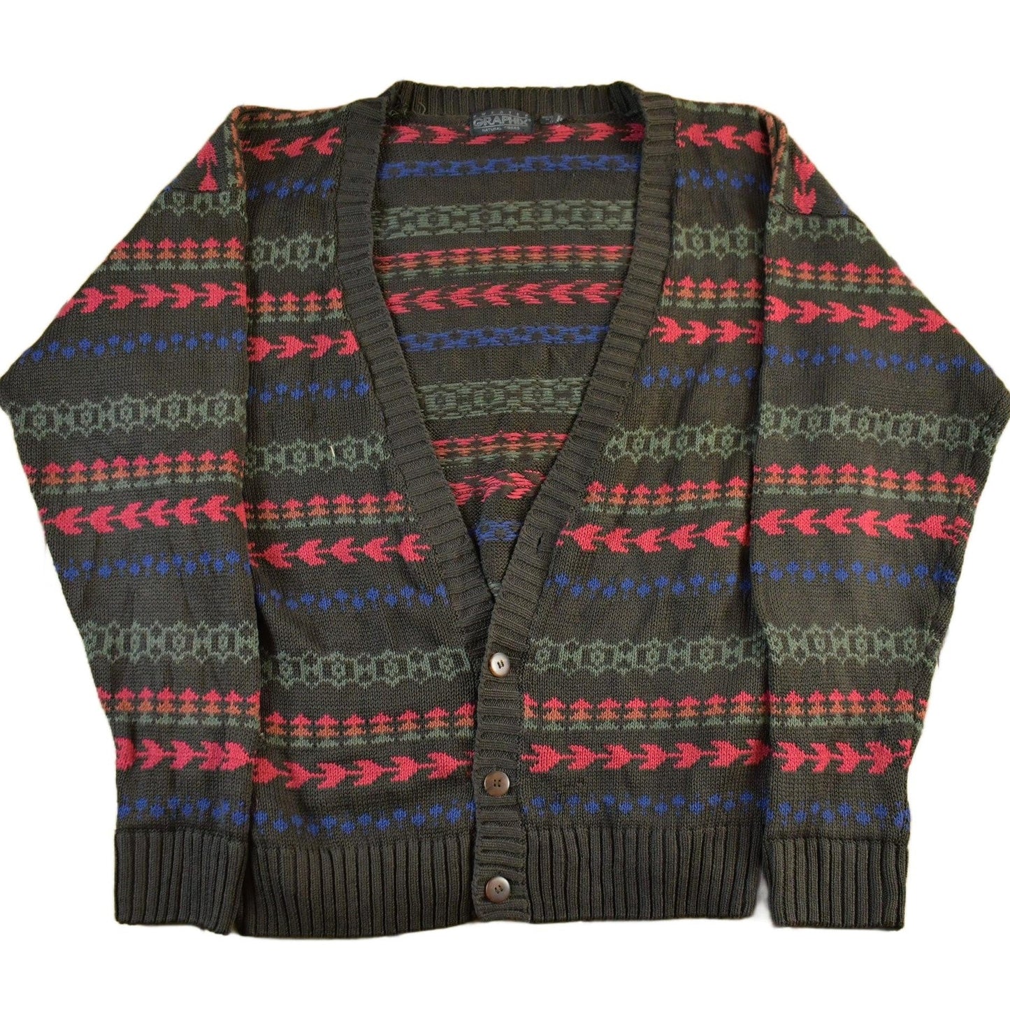 Vintage 1990s Graphix Abstract Striped Knit Cardigan Sweater Men's Large from propervintagecanada