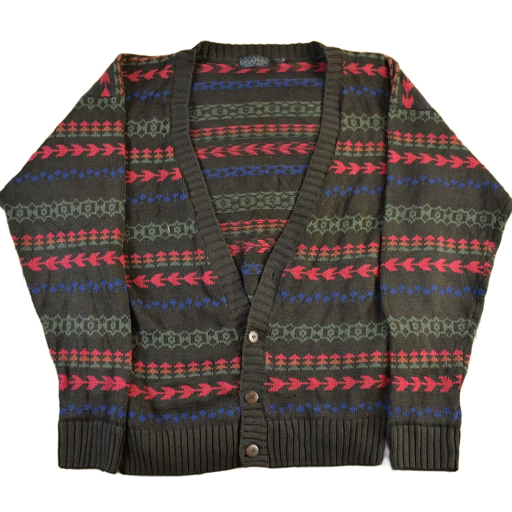 Vintage 1990s Graphix Abstract Striped Knit Cardigan Sweater Men's Large from propervintagecanada