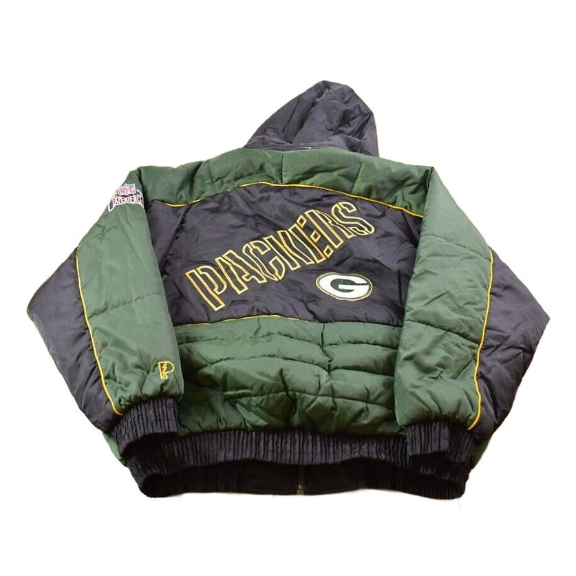 Vintage 1990s Green Bay Packer Pro Player Full Zip Puffer Jacket Men's 2XL from propervintagecanada