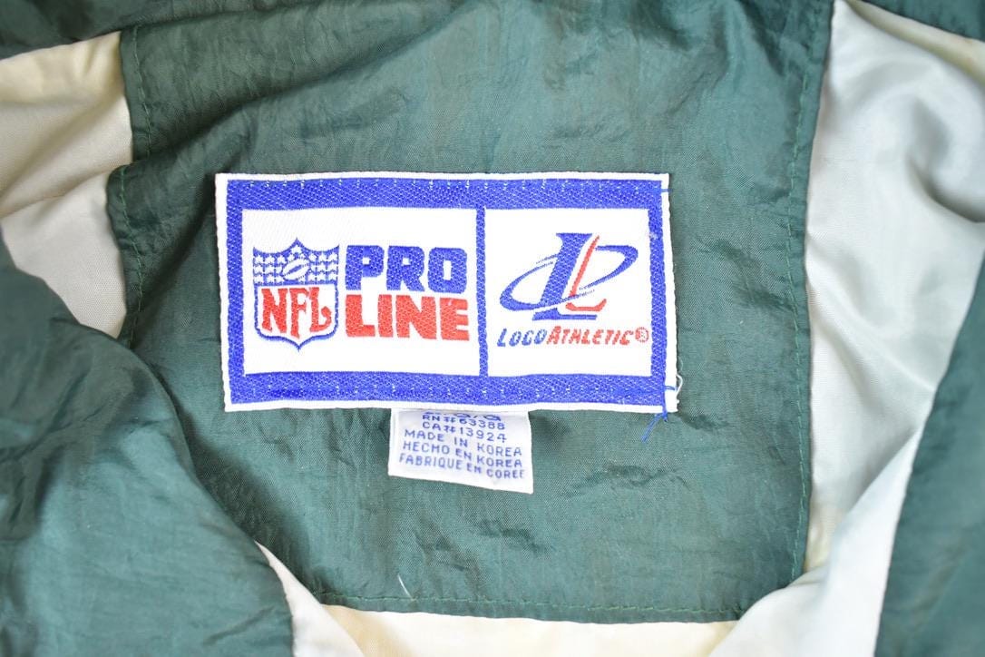 Vintage 1990s Green Bay Packers AOP Proline Logo Athletic NFL Football Warm Up Spring Jacket Men's Large from propervintagecanada