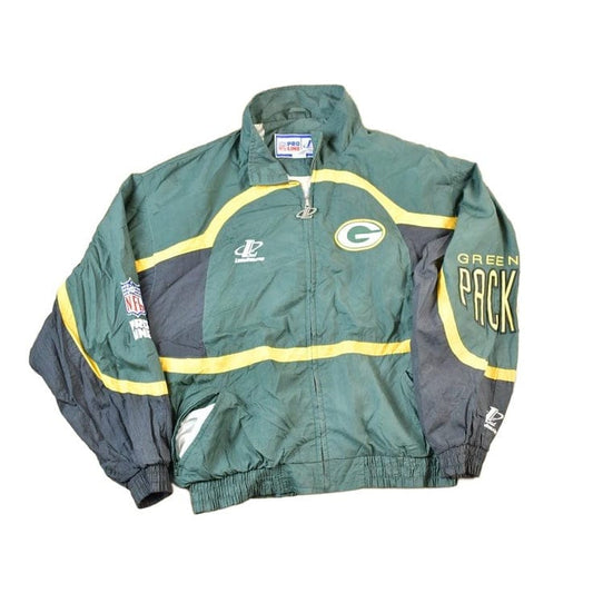 Vintage 1990s Green Bay Packers AOP Proline Logo Athletic NFL Football Warm Up Spring Jacket Men's Large from propervintagecanada
