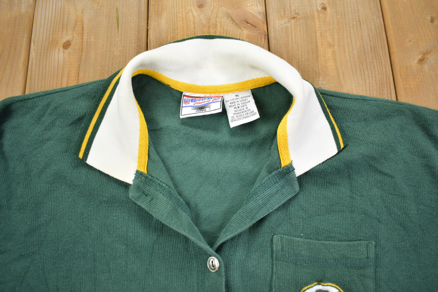Vintage 1990s Green Bay Packers Button Up Rugby Style NFL Football Sweatshirt Men's Large from propervintagecanada