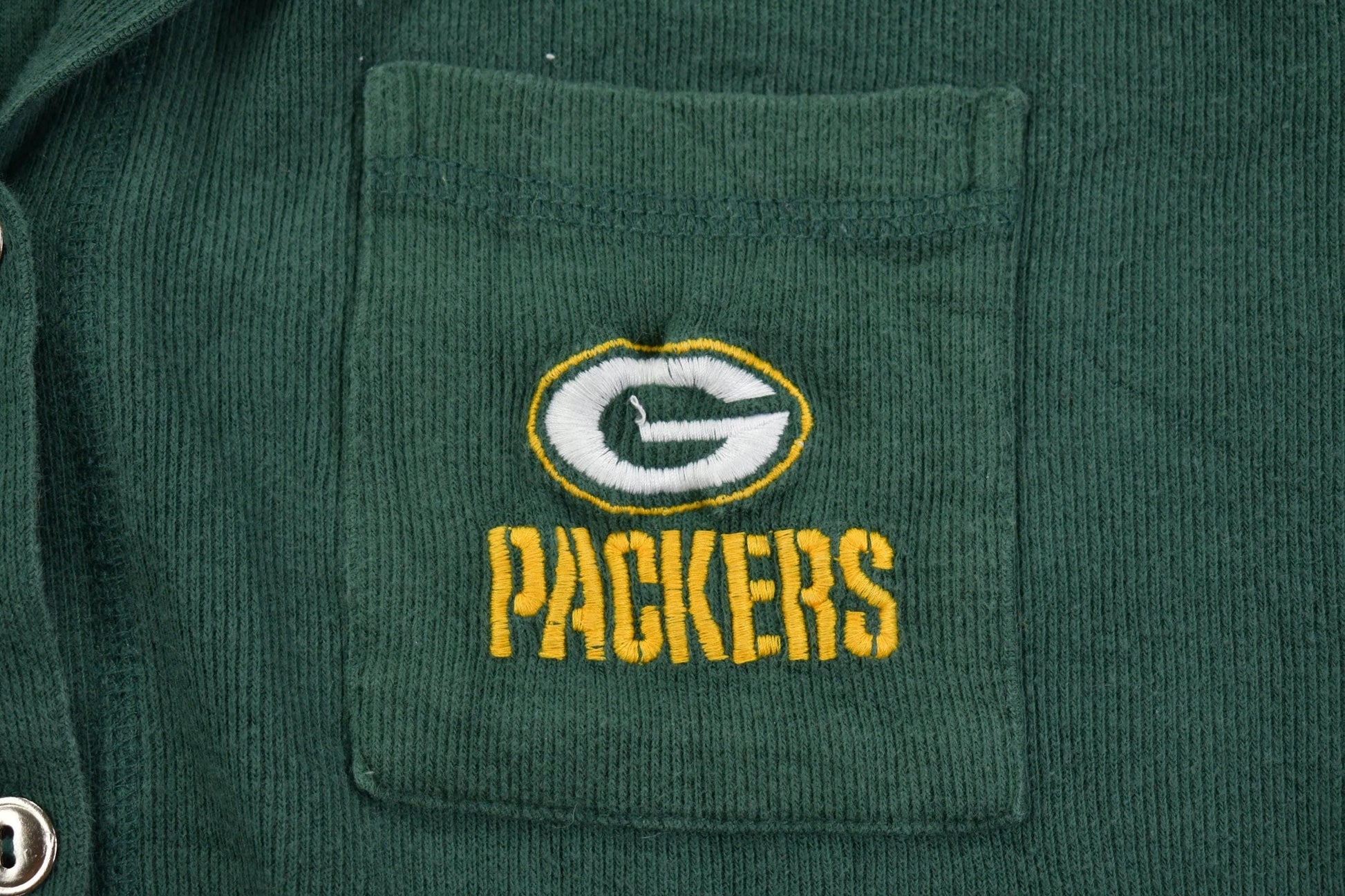 Vintage 1990s Green Bay Packers Button Up Rugby Style NFL Football Sweatshirt Men's Large from propervintagecanada