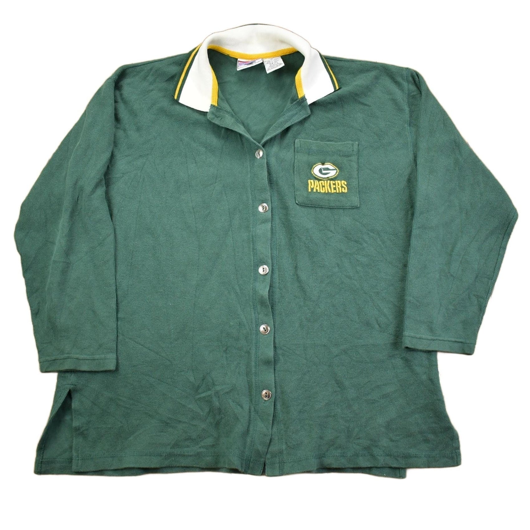 Vintage 1990s Green Bay Packers Button Up Rugby Style NFL Football Sweatshirt Men's Large from propervintagecanada