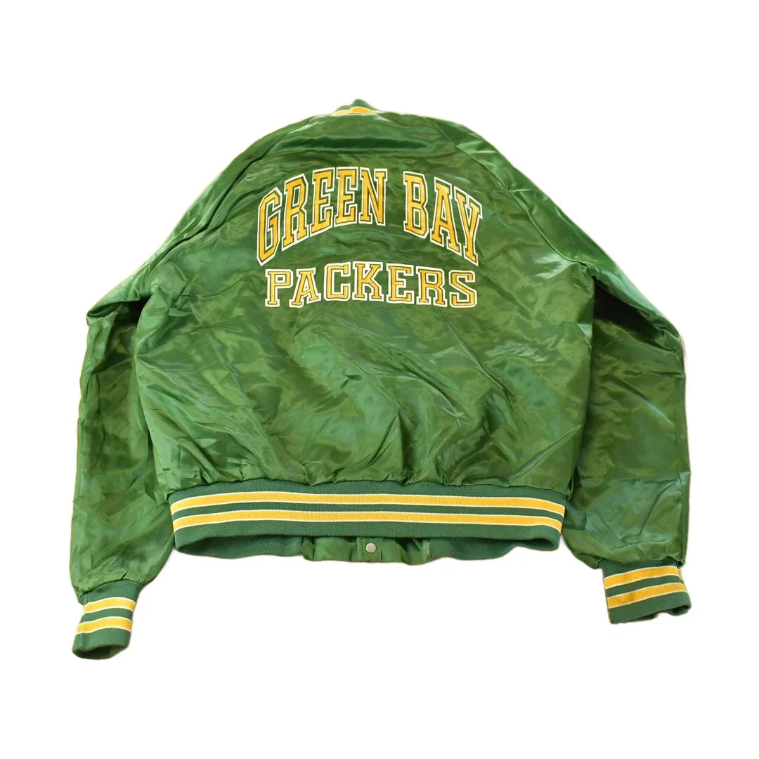 Vintage 1990s Green Bay Packers Chalk Line Satin Bomber Jacket Men's Large / Athleisure / 90s Sportswear / Streetwear / NFL Satin Bomber from propervintagecanada