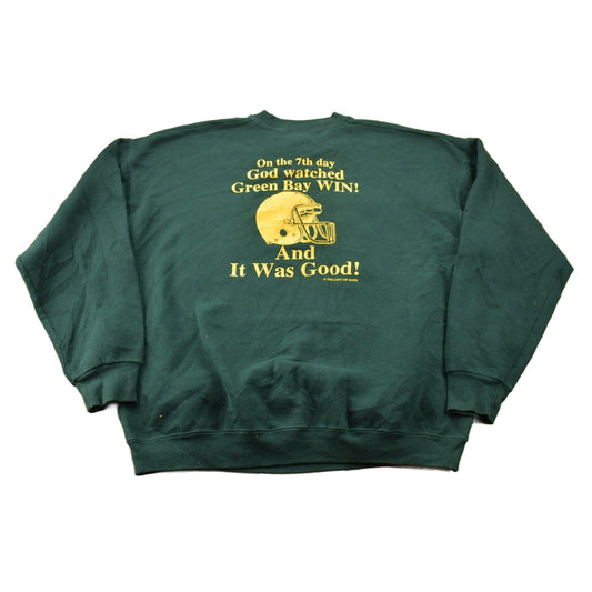 Vintage 1990s Green Bay Packers In 6 Days God Created the Heavens and the Earth Crewneck Sweatshirt Men's 2XL from propervintagecanada