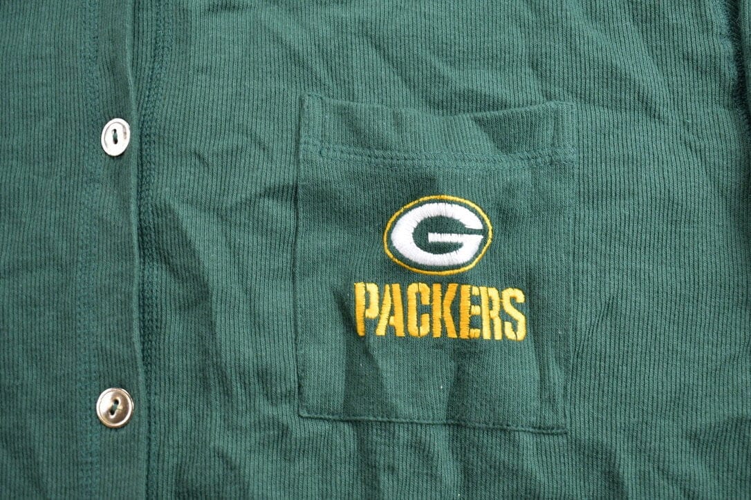 Vintage 1990s Green Bay Packers NFL Button Up Collared Sweatshirt Men's Medium from propervintagecanada