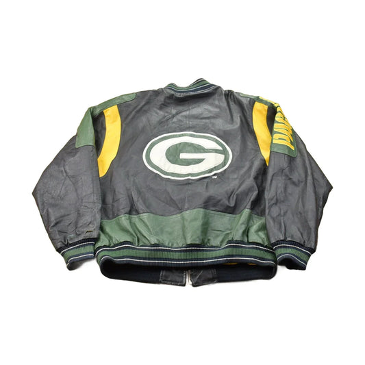 Vintage 1990s Green Bay Packers NFL Leather Bomber Jacket Men's XL from propervintagecanada