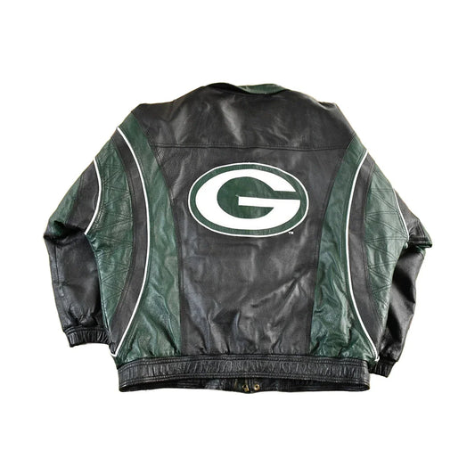 Vintage 1990s Green Bay Packers NFL Leather Jacket Men's Large from propervintagecanada