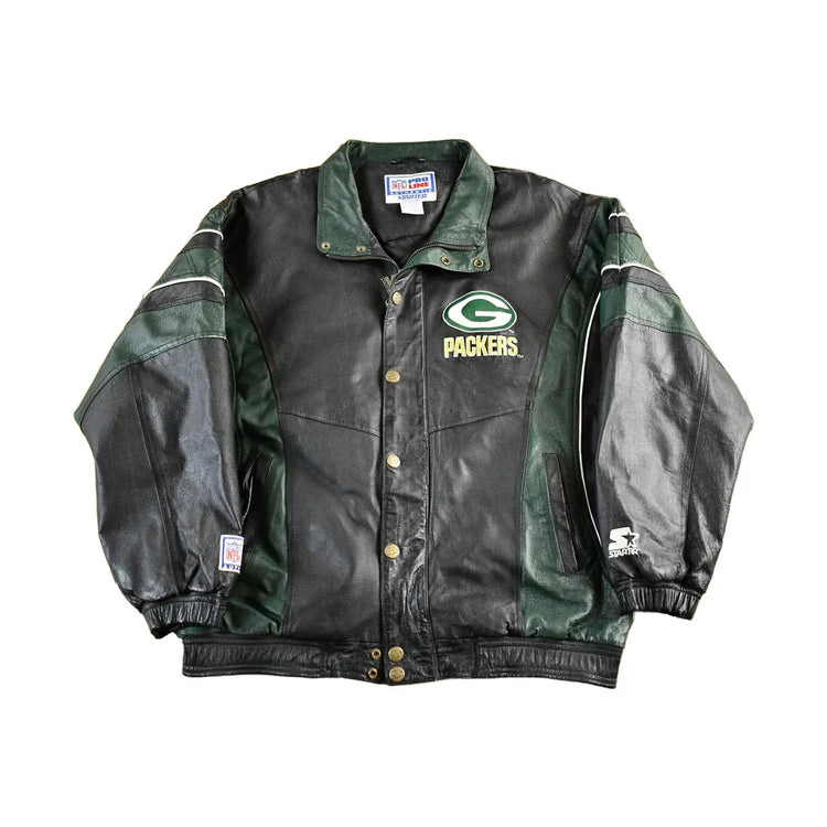 Vintage 1990s Green Bay Packers NFL Leather Jacket Men's Large from propervintagecanada