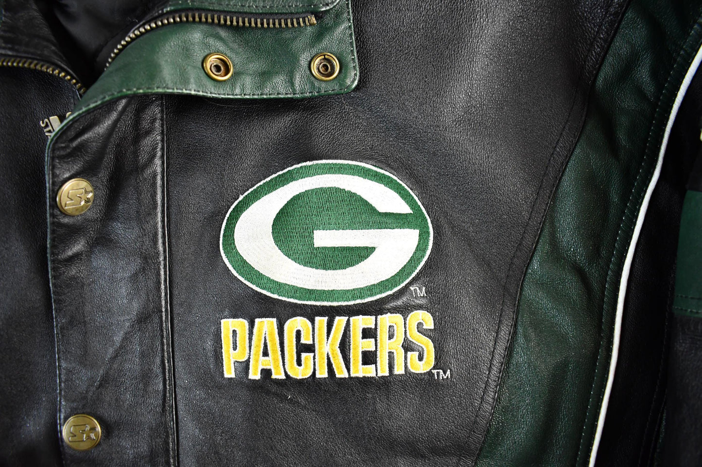 Vintage 1990s Green Bay Packers NFL Leather Jacket Men's Large from propervintagecanada