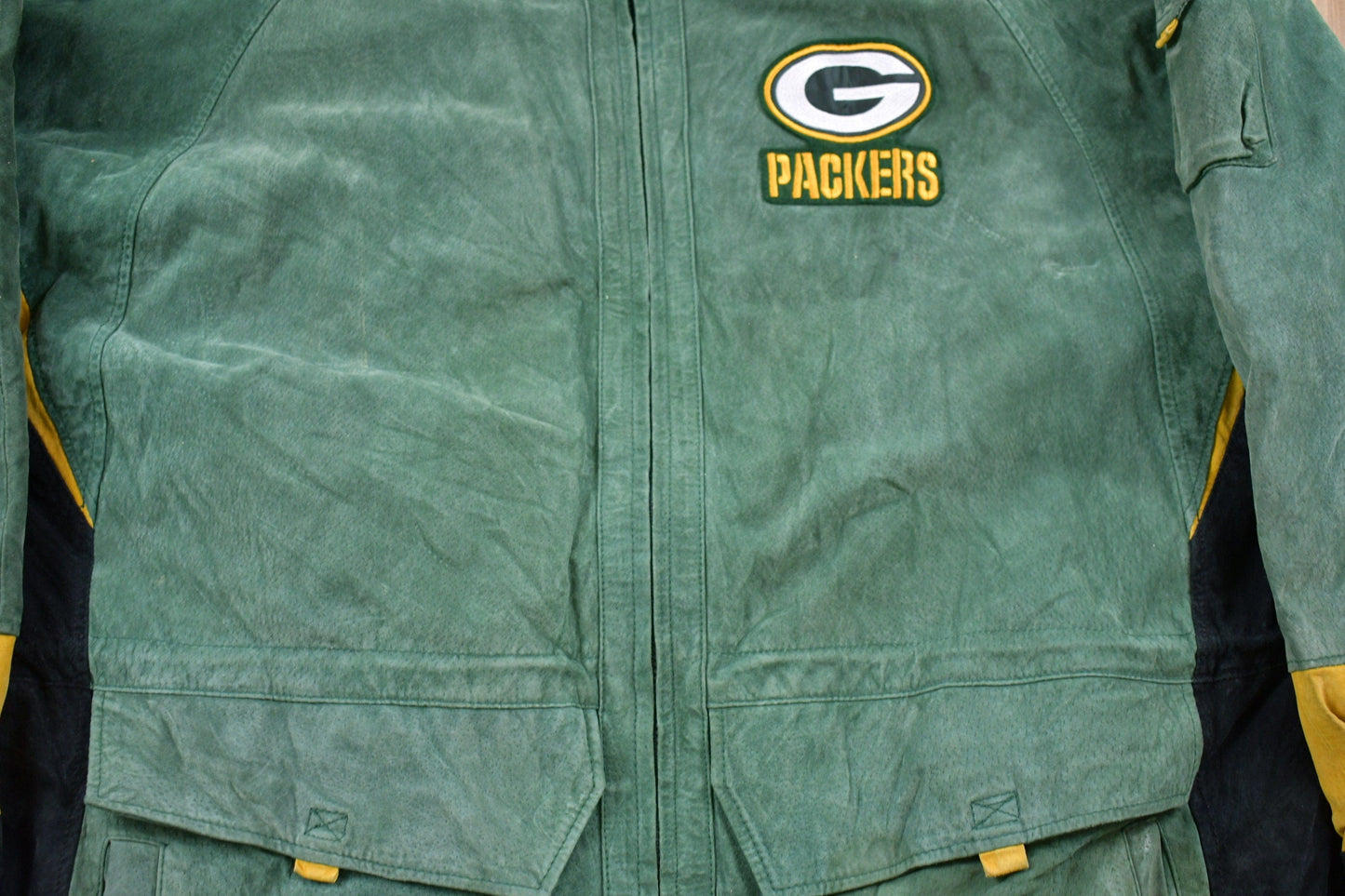 Vintage 1990s Green Bay Packers NFL Suede Full Zip Jacket Men's 2XL from propervintagecanada