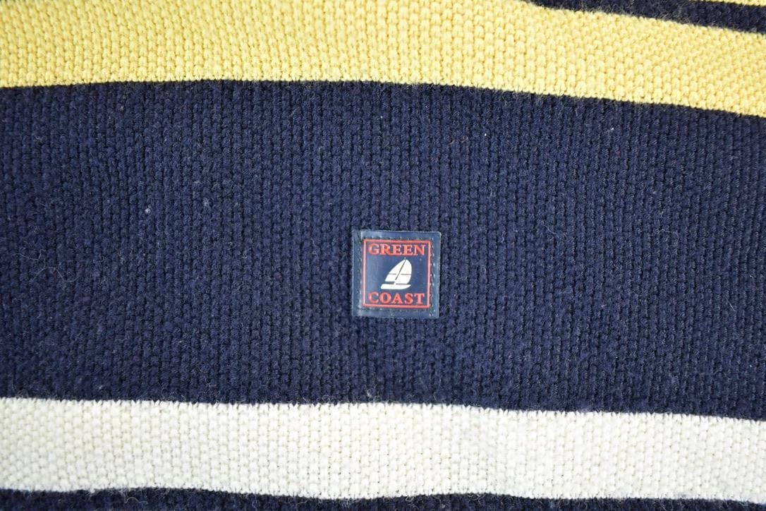 Vintage 1990s Green Coast Yachting Outfits Knit Striped Nautical Crewneck Sweater Made In Italy Men's XL from propervintagecanada