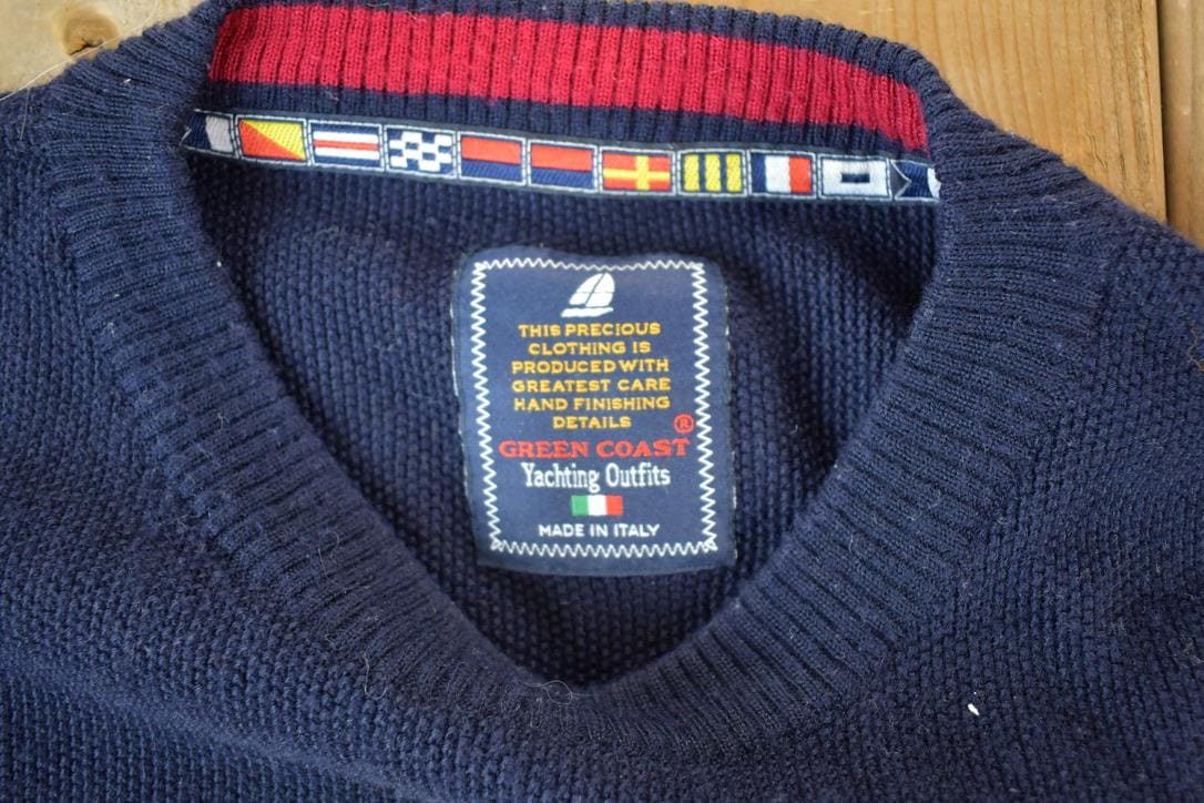 Vintage 1990s Green Coast Yachting Outfits Knit Striped Nautical Crewneck Sweater Made In Italy Men's XL from propervintagecanada