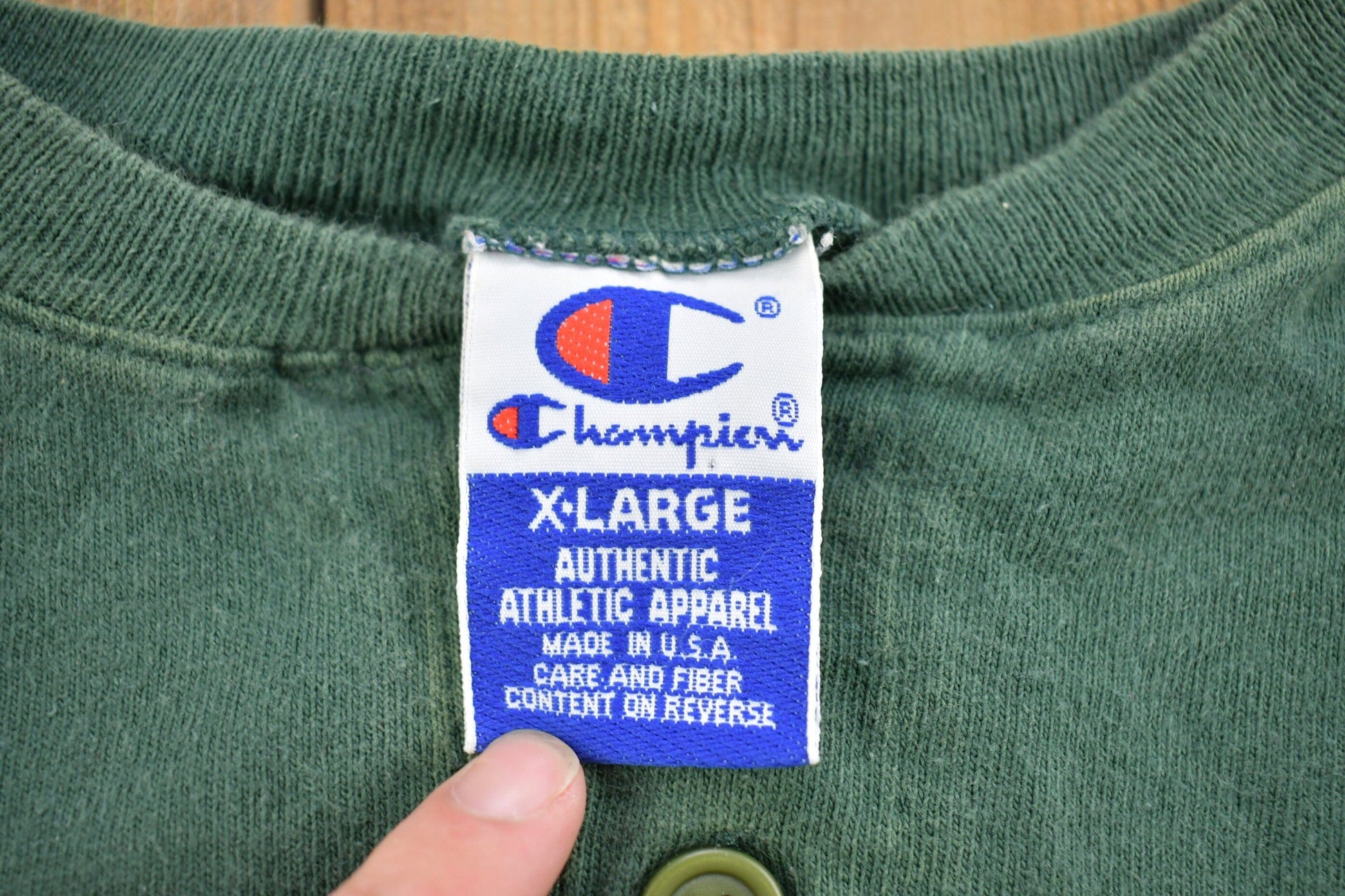 Vintage 1990s Green Quarter Button Champion Sweatshirt Men's XL from propervintagecanada