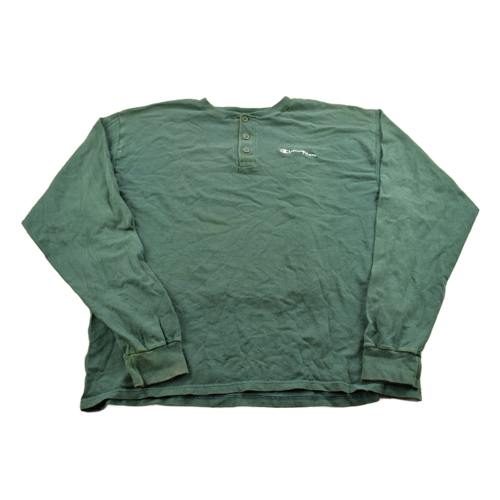 Vintage 1990s Green Quarter Button Champion Sweatshirt Men's XL from propervintagecanada