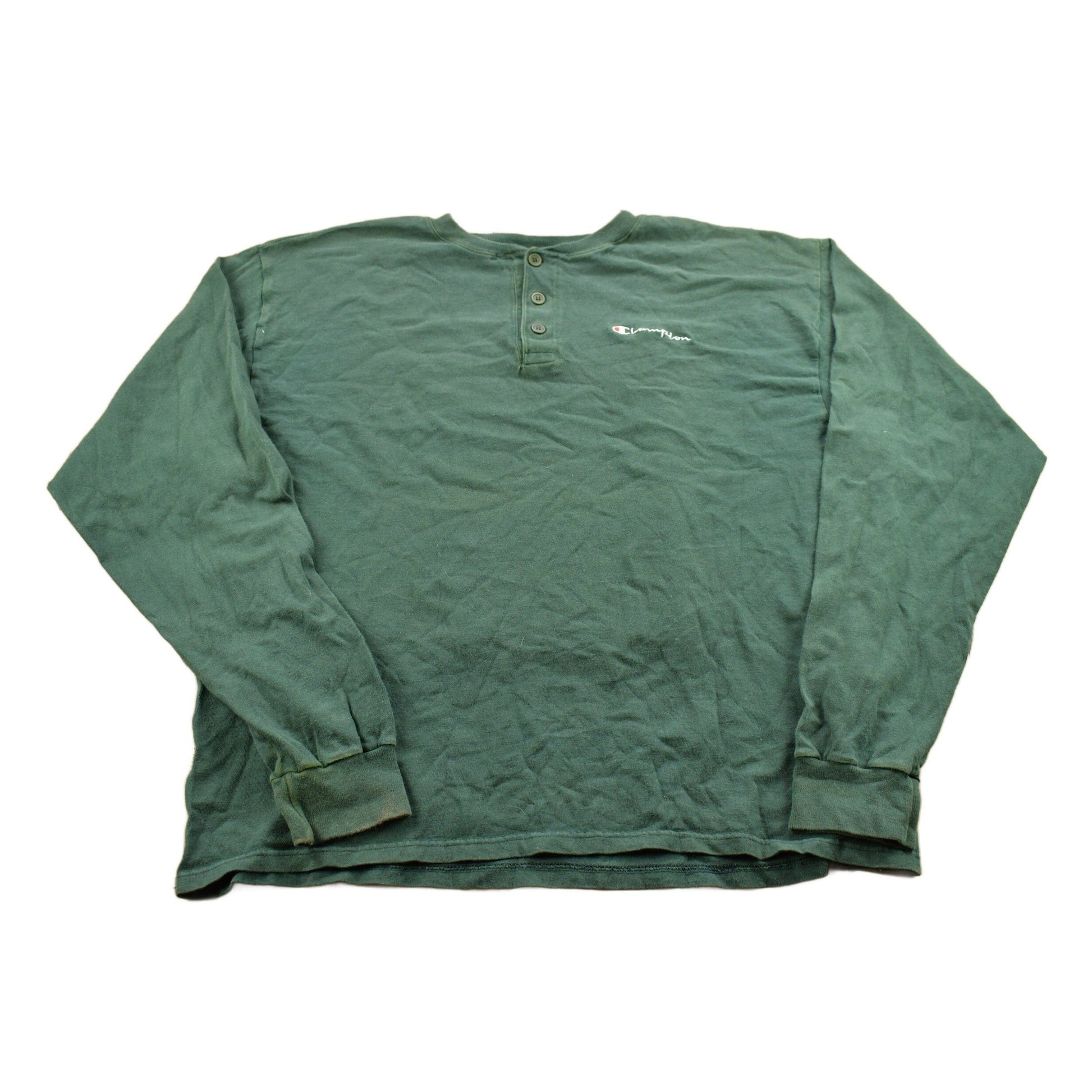 Vintage 1990s Green Quarter Button Champion Sweatshirt Men's XL from propervintagecanada