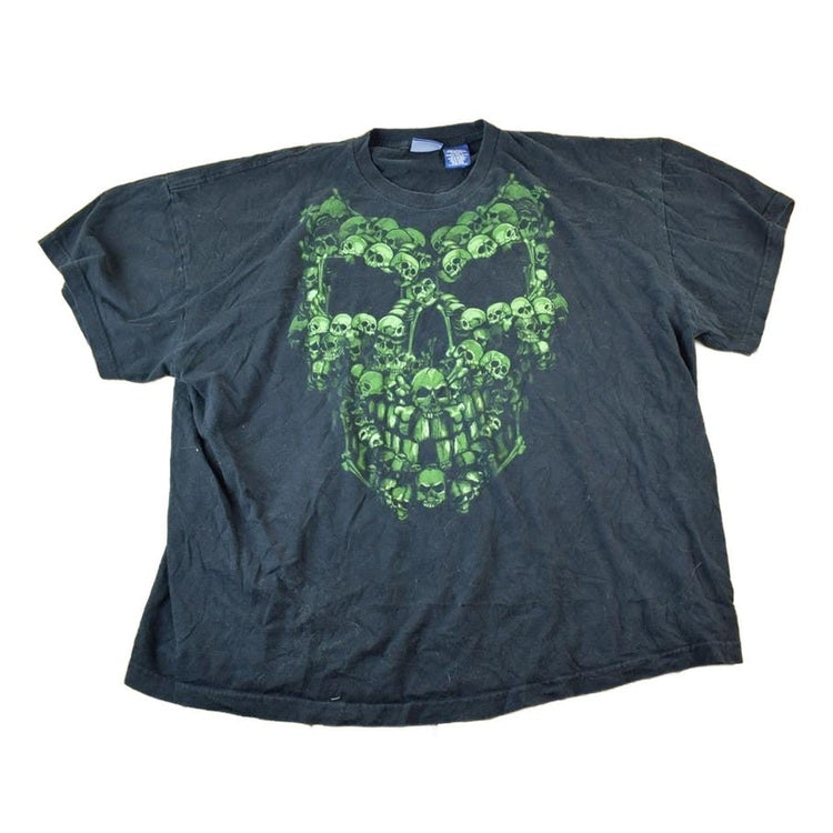 Vintage 1990s Green Skulls Goth Metal Souvenir Single Stitch Graphic Print T-Shirt Men's 2XL from propervintagecanada
