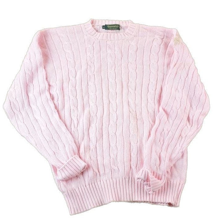 Vintage 1990s Greenwich 3D Colored Pink Cable Knit Crewneck Sweater Men's Medium from propervintagecanada