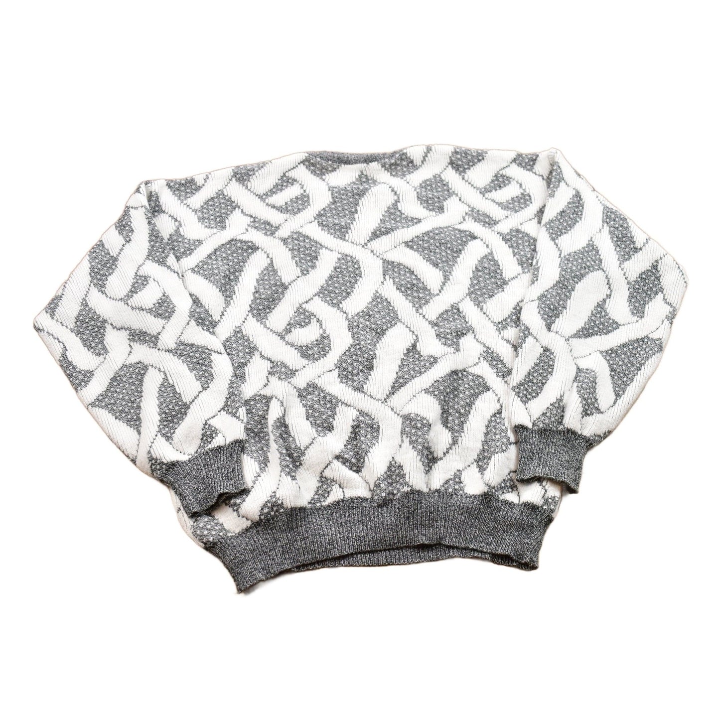 Vintage 1990s Grey Patterned Knit Crewneck Sweater Men's MMen's Medium from propervintagecanada