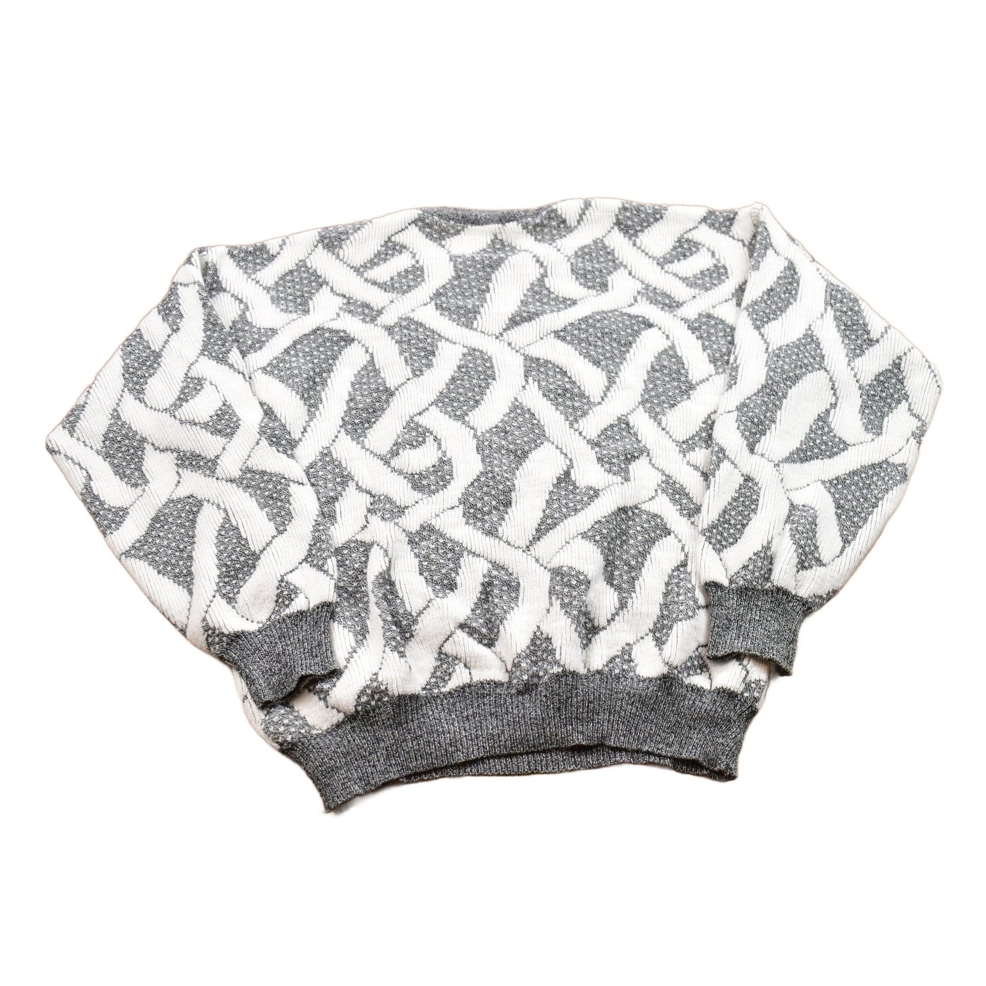 Vintage 1990s Grey Patterned Knit Crewneck Sweater Men's MMen's Medium from propervintagecanada