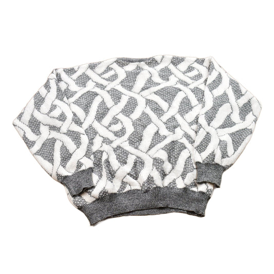 Vintage 1990s Grey Patterned Knit Crewneck Sweater Men's MMen's Medium from propervintagecanada