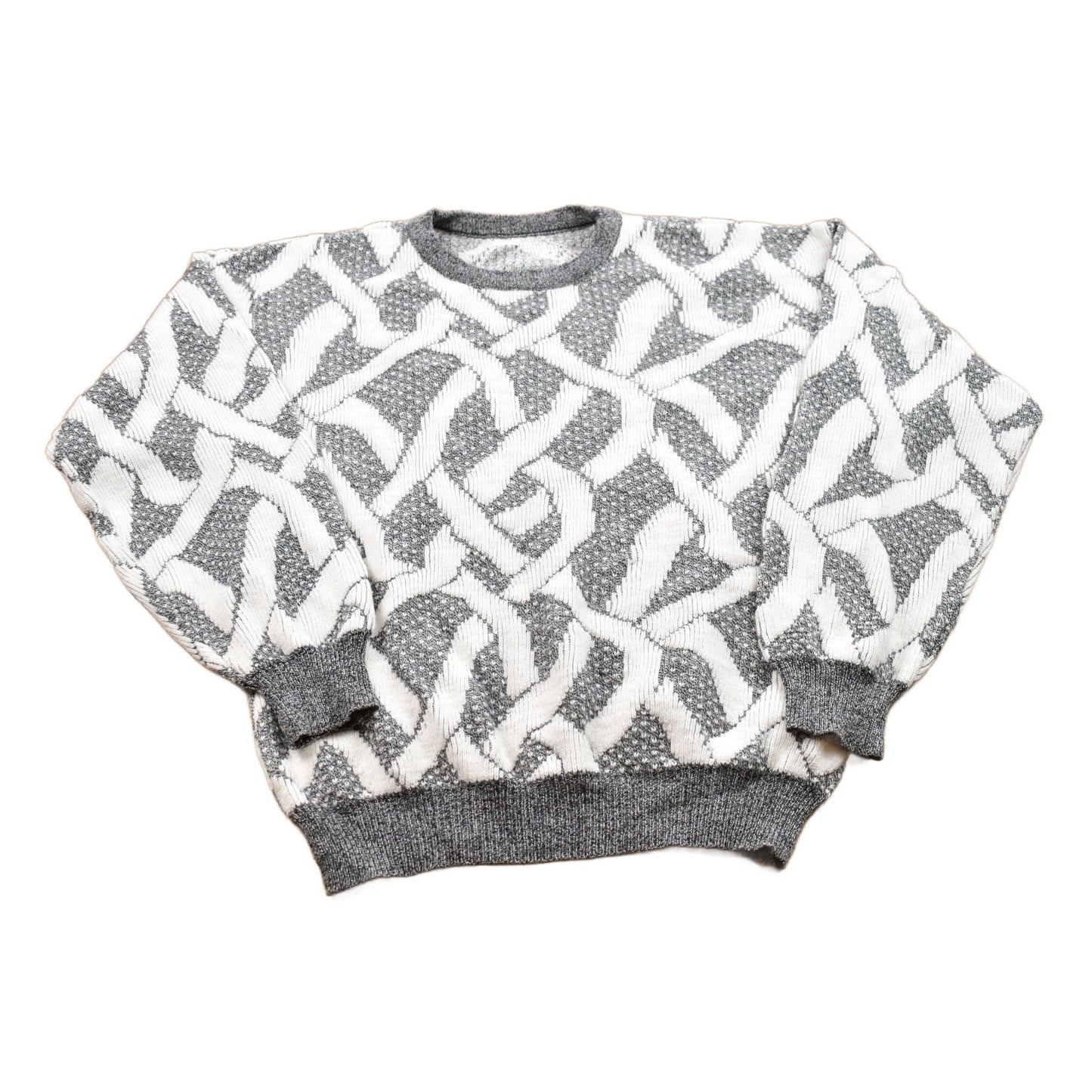 Vintage 1990s Grey Patterned Knit Crewneck Sweater Men's MMen's Medium from propervintagecanada