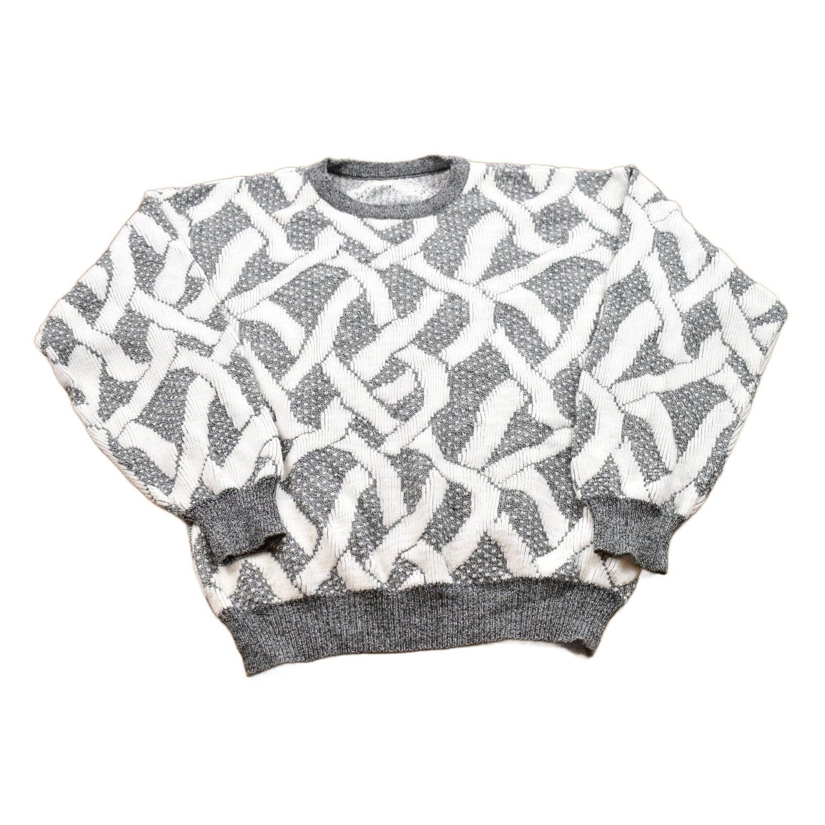 Vintage 1990s Grey Patterned Knit Crewneck Sweater Men's MMen's Medium from propervintagecanada