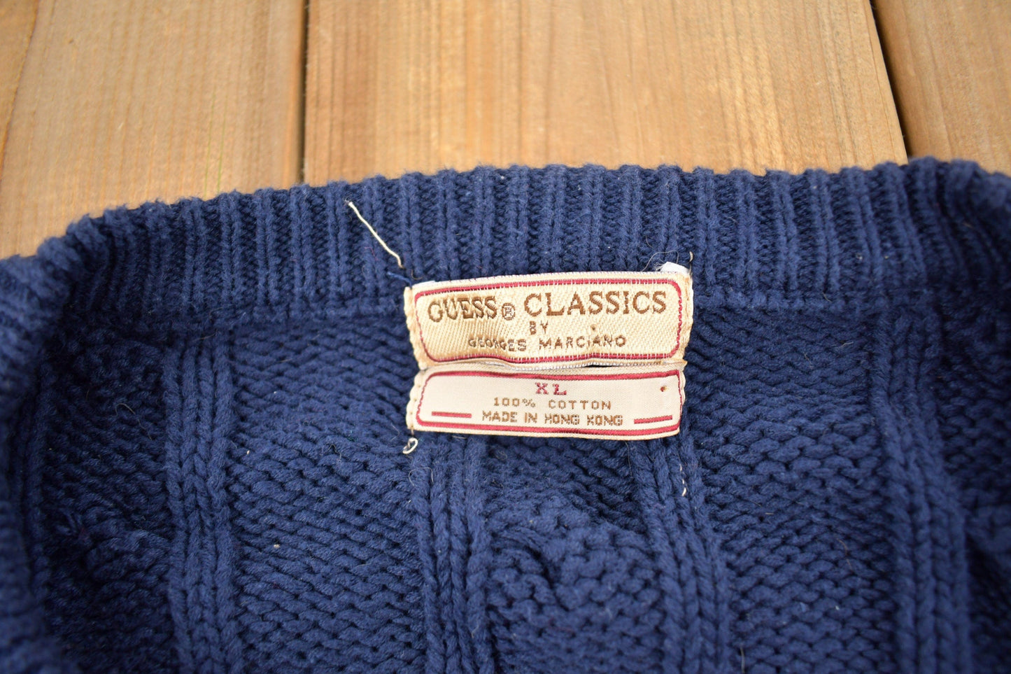 Vintage 1990s Guess Classics V-Neck Knit Colligate Sweater Men's XL from propervintagecanada