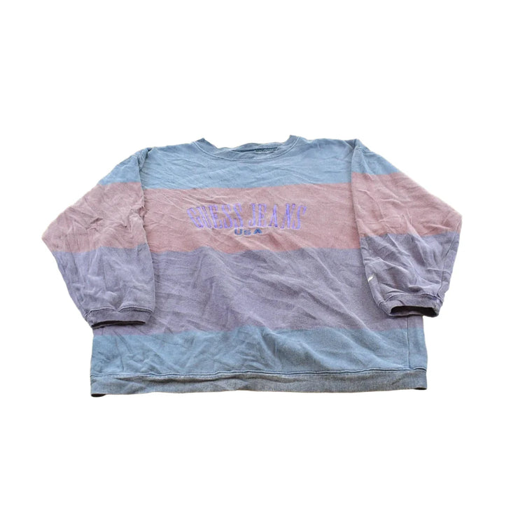 Vintage 1990s Guess Jeans Striped Embroidered Spellout Crewneck Sweatshirt Men's M from propervintagecanada