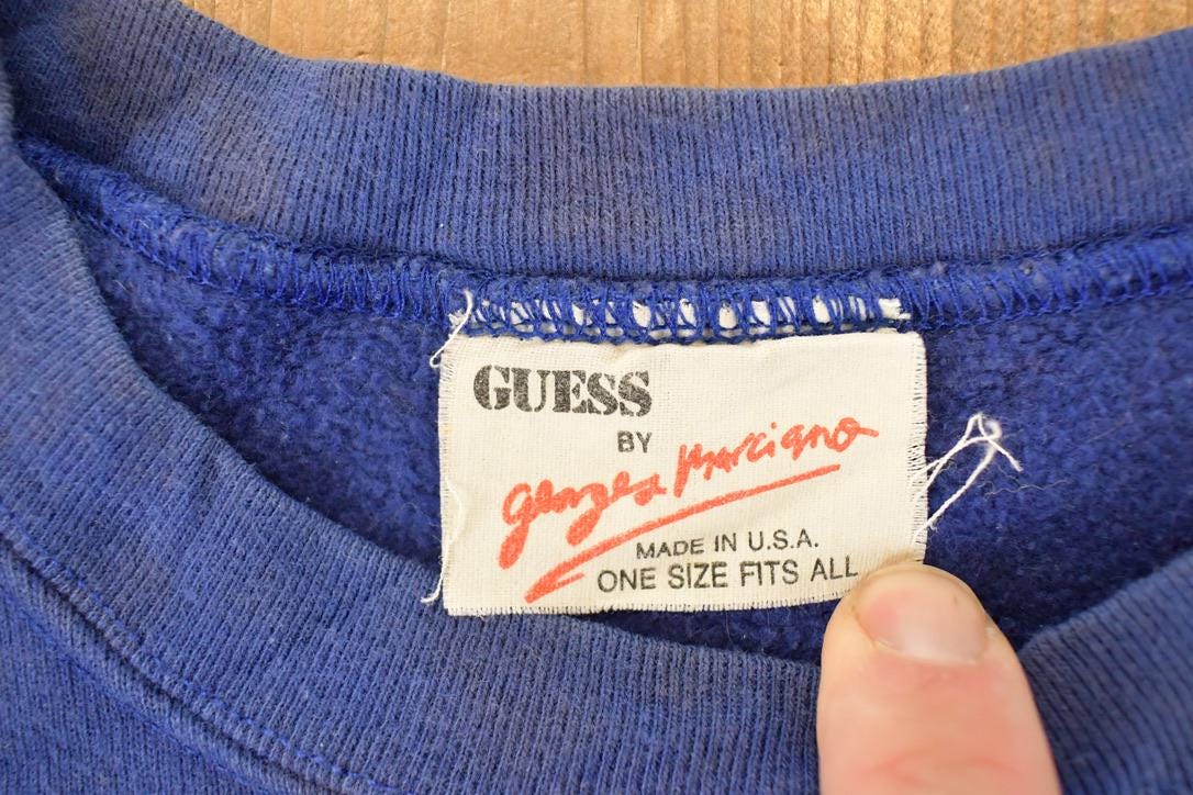 Vintage 1990s Guess Jeans Writing Logo Graphic Print Crewneck Sweatshirt Men's M from propervintagecanada
