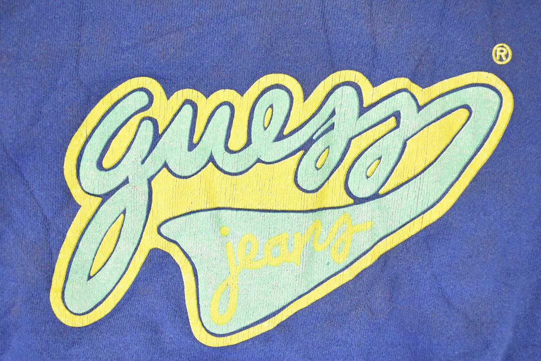 Vintage 1990s Guess Jeans Writing Logo Graphic Print Crewneck Sweatshirt Men's M from propervintagecanada