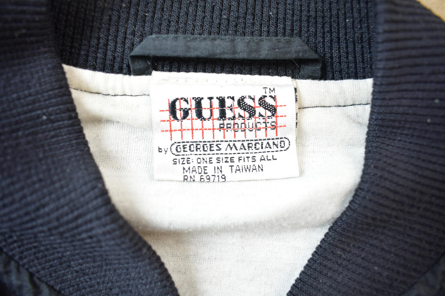 Vintage 1990s Guess USA American Flag Back Logo Bomber Jacket from propervintagecanada