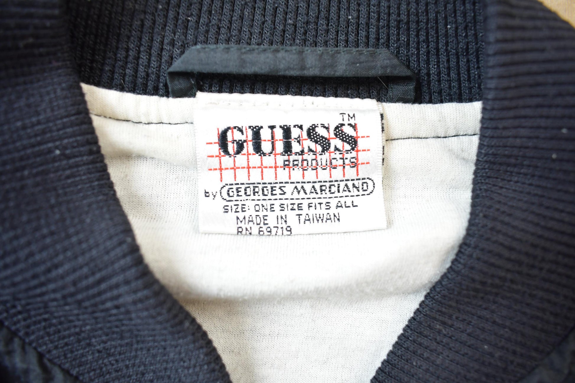 Vintage 1990s Guess USA American Flag Back Logo Bomber Jacket from propervintagecanada