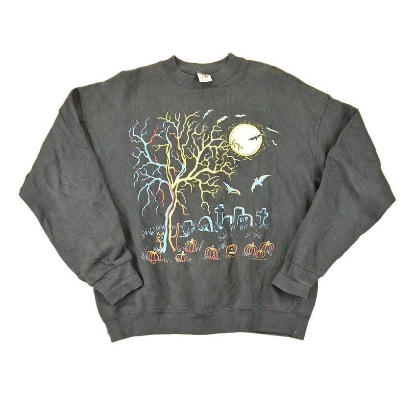 Vintage 1990s Halloween Graveyard Graphic Print Crewneck Sweatshirt Mens L from propervintagecanada