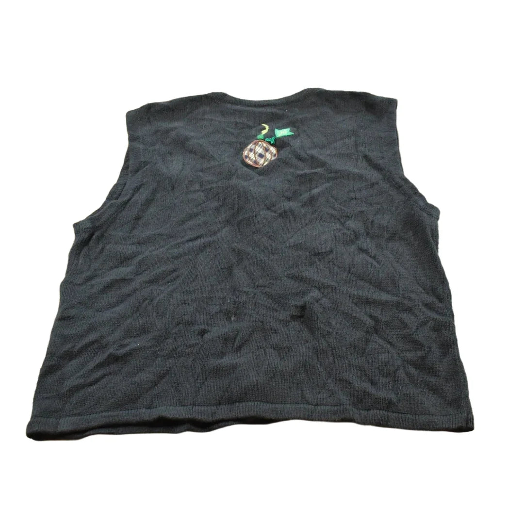 Vintage 1990s Halloween Pumpkin Embroidered Cotton Knit Sweater Vest Women's XL / Made in Hong Kong / Spooky Season / 90s Streetwear from propervintagecanada