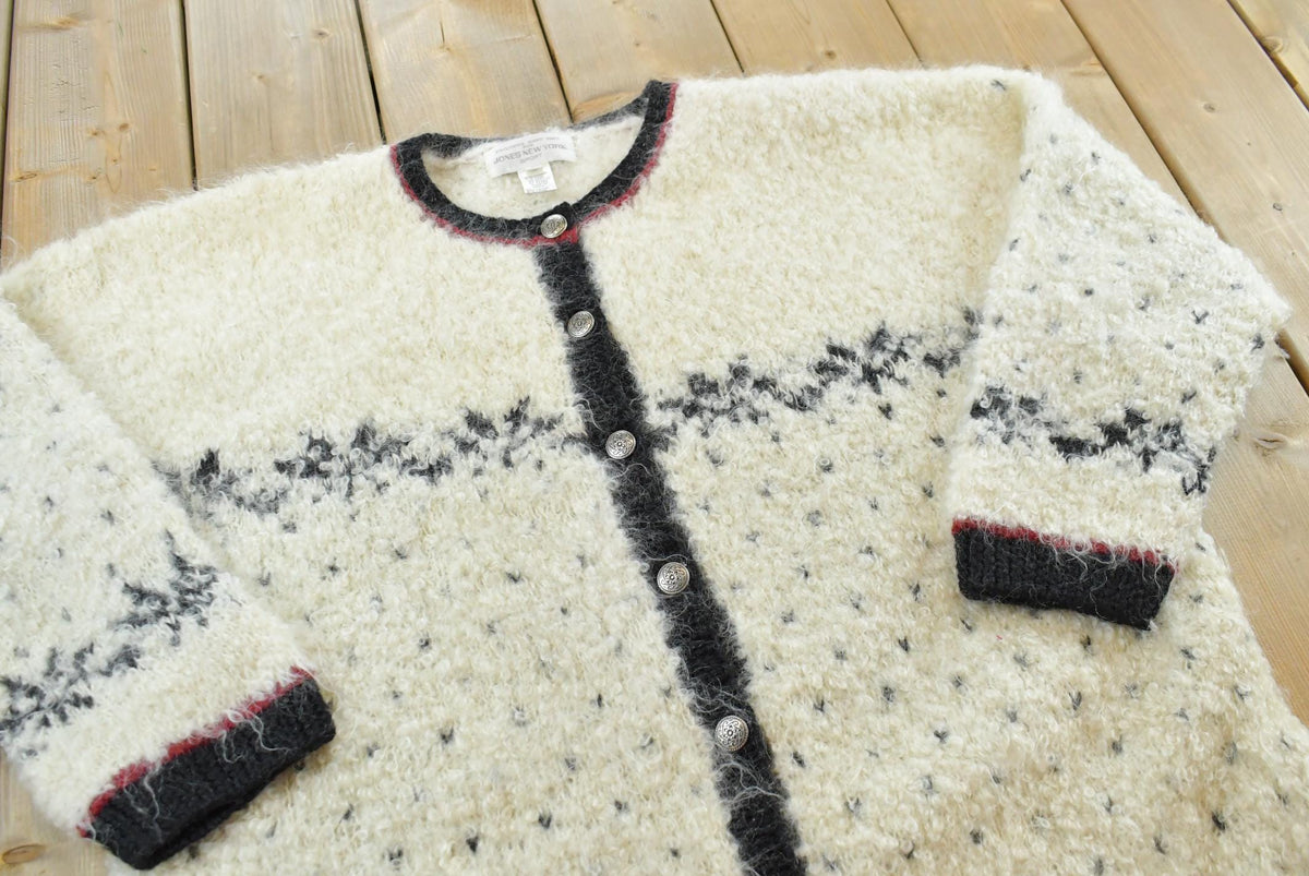 Vintage 1990s Hand Knit Jones New York Mohair Wool Blend Knit Cardigan Sweater Women's 2X from propervintagecanada